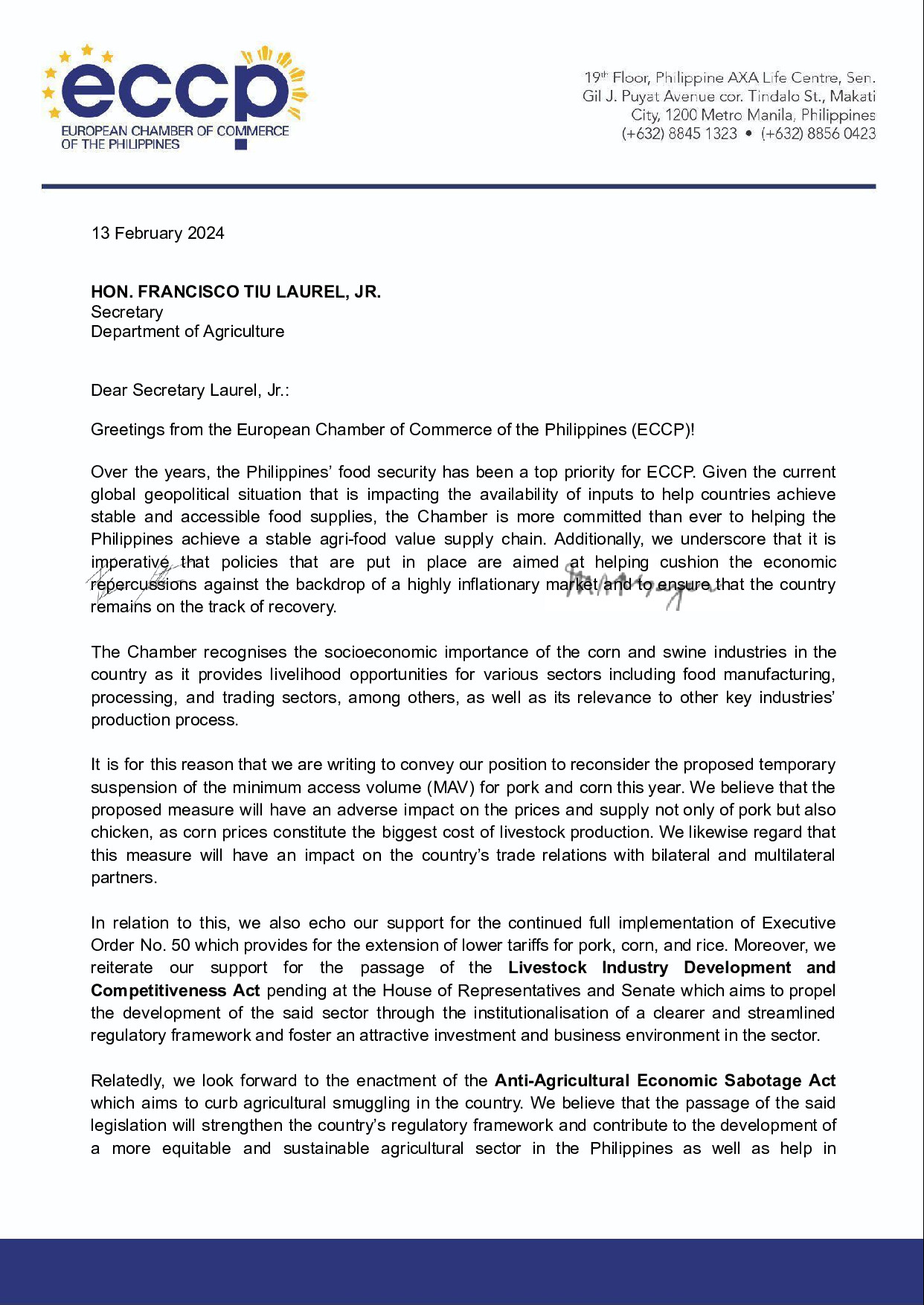 ECCP Position Paper on the proposed temporary suspension of MAV for Corn and Meat