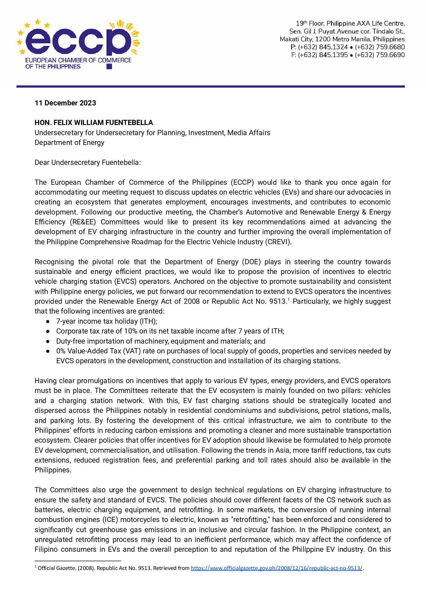 ECCP Key Recommendations for the EV Industry Development in the Philippines