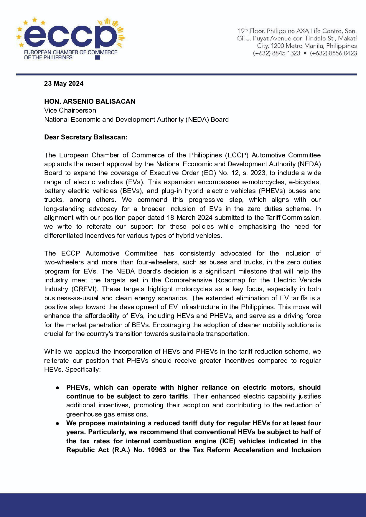 Statement of the ECCP Automotive Committee on EO. 12 Expansion