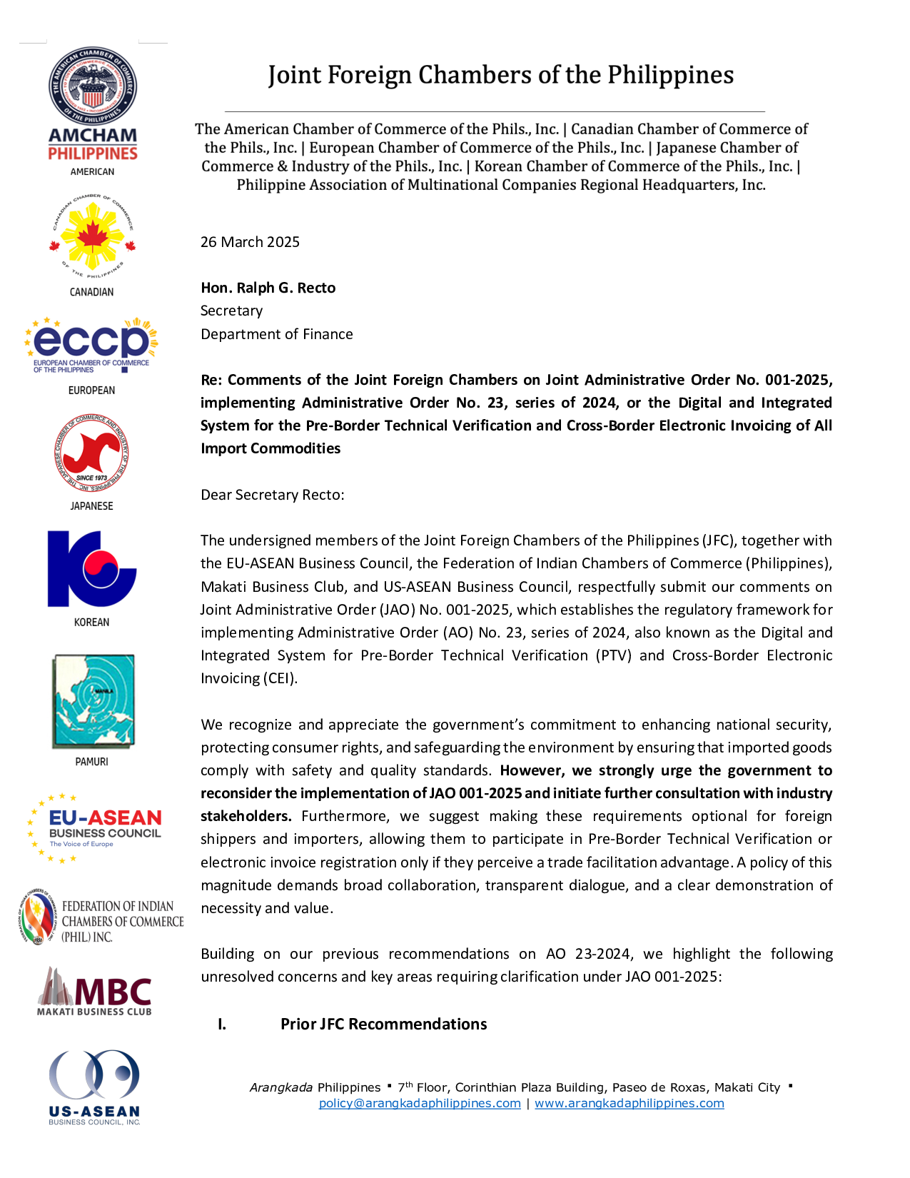 JFC Position Paper on JAO 001 - 2025