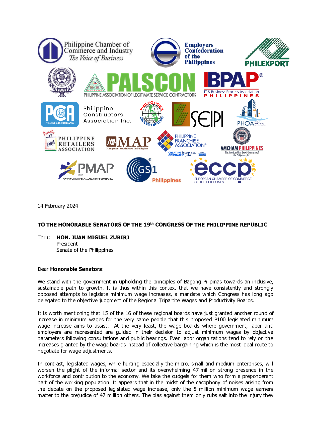 Joint Position on Legislated Php100 Wage Increase