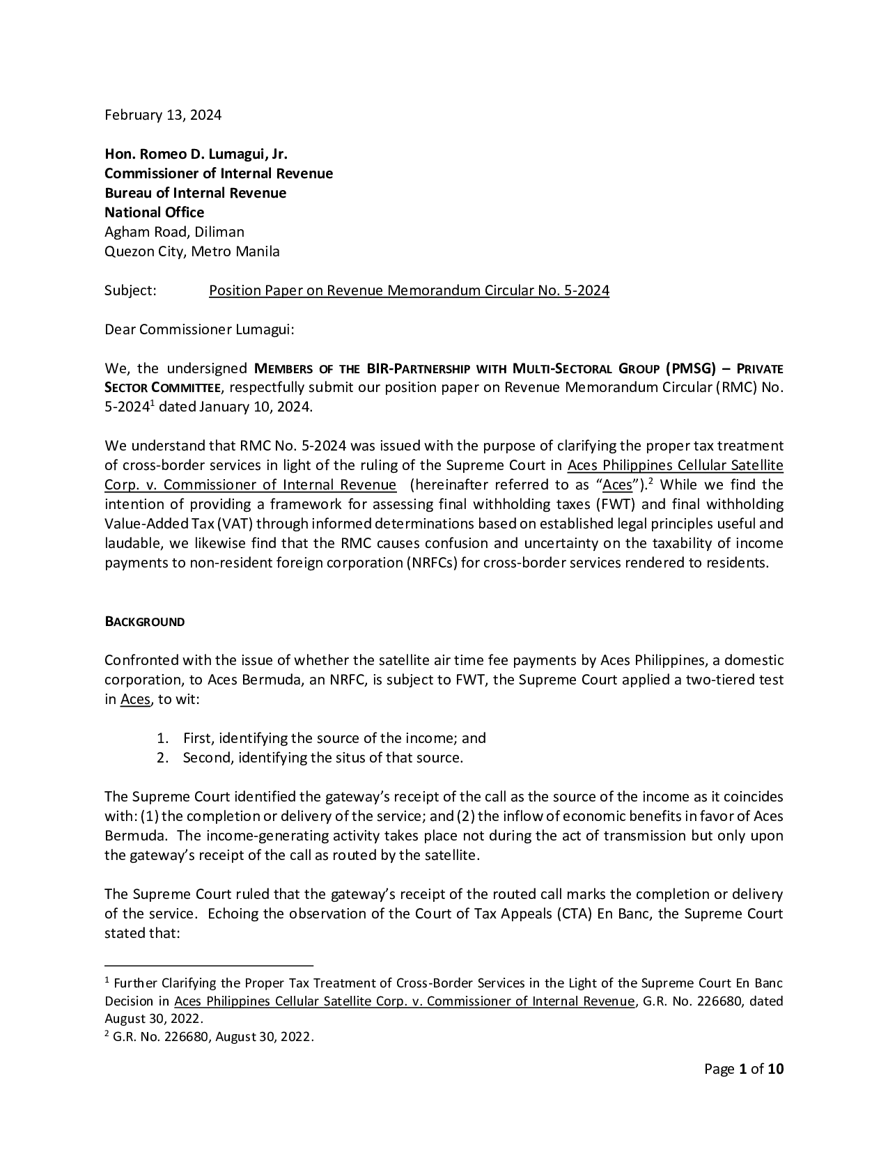 PMSG Position Paper on RMC 05-2024